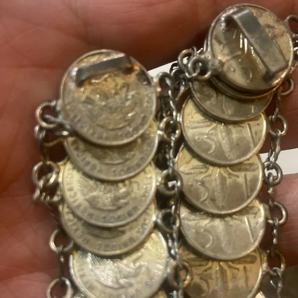 Vintage Tone Silver & Gold Coin Bracelet Handmade 20 Coins The Five Cents